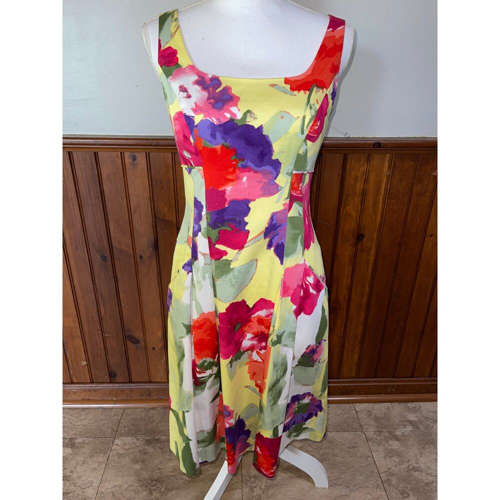 NWOT Womens Lauren Ralph Lauren Yellow Floral Watercolor‎ Fit & Flare Dress 4